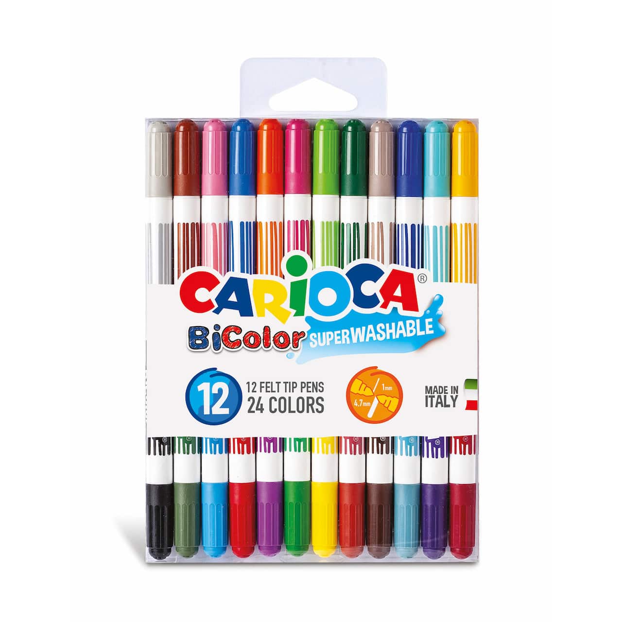 CARIOCA® 4.7mm 12 Bicolor Felt Tip Washable Pen Set